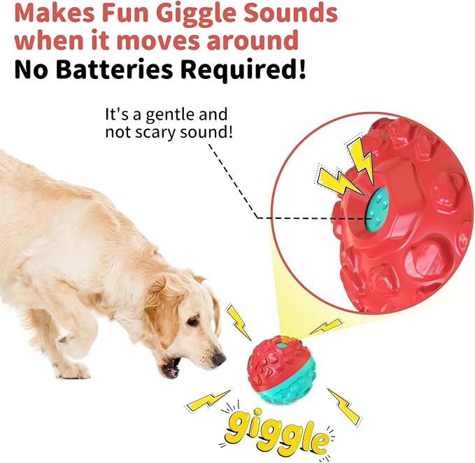 Dog Giggle Balls for Aggressive Chewers Interactive Dog Toy Ball | Fun Squeaky Sound to Keep Them Busy, Durable Rubber Chew Toys, for Small Medium Large Dogs, Indoor & Outdoor, Red