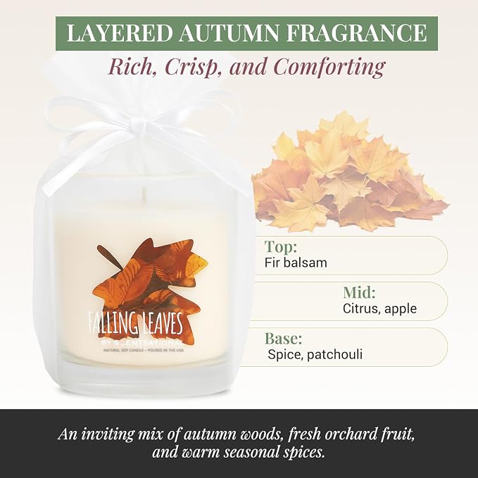 Scentsational Falling Leaves Soy Candle – 11 Oz Jar Candle with Cozy Autumn Scent – Non-Toxic Fall Candles for Home Decor, Gifting & Seasonal Ambience – Hand Poured Soy Blend Scented Candles
