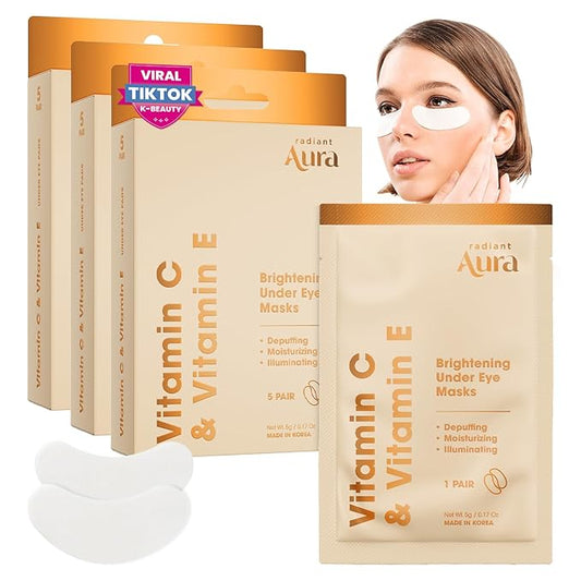 Vitamin C & Vitamin E Under Eye Patches – Dermatologist Tested, Anti Aging, Korean Skin Care – Hydrates, Firms, Reduces Look Of Fine Lines, Puffiness Reducer – Vegan, Clean – 15 Pairs