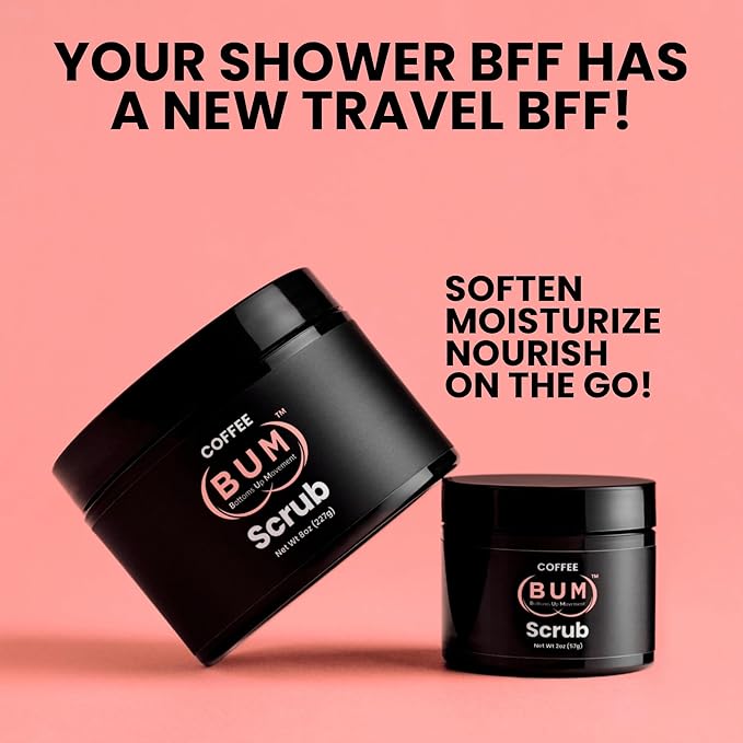 (BUM) Coffee Scrub - Exfoliating Sugar Body Polish, Hydrates, Moisturizes, Anti Cellulite & Stretch Mark Treatment, with Organic Shea, Coconut Oil, Rosehip, Vitamin E, & Jojoba, Natural Deodorant, 2oz