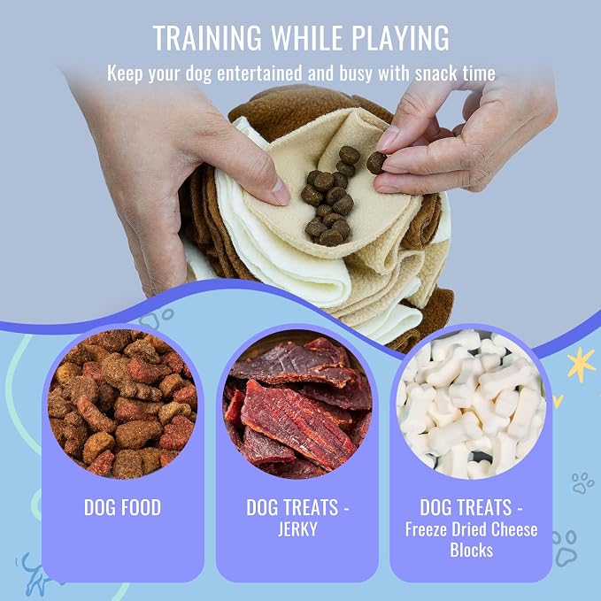 Pet Snuffle Ball, Puzzle Sniffing Interactive Dog Ball for Blind Dogs Training Stress Relief Dog Enrichment Toys Treat Machine Washable (20cm, Milk Tea Brown)