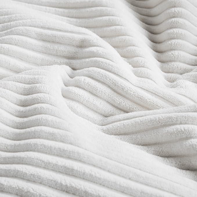 Fancy Homi Set of 1 White Long Lumbar Decorative Throw Pillow Covers 16x24 Inch for Couch Bed Sofa, Rustic Farmhouse Boho Home Decor, Soft Striped Corduroy Rectangle Accent Cushion Case 40x60 cm