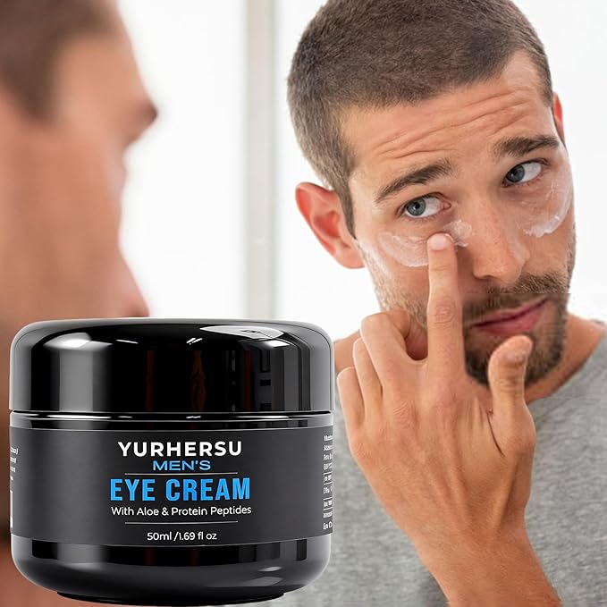 Moisturizing Men's Eye Repair Cream with Aloe & Protein Peptides, Hydrating Under Eye Cream to Reduce Puffiness, Dark Circles, Crows Feet and Bags, Daily Skin Care Treatment Cream, 1.69 oz