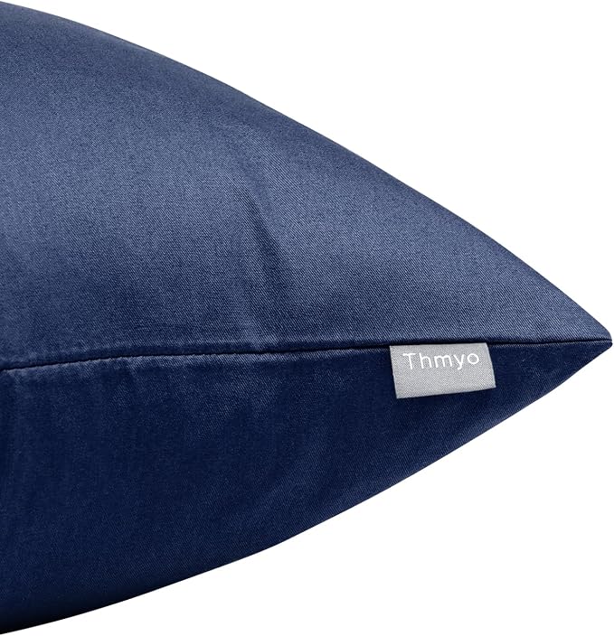 Thmyo 4-Pack 100% Cotton Comfortable Solid Decorative Throw Pillow Case Square Cushion Cover Pillowcase Sublimation Blank Pillow Covers Christmas DIY Throw Pillowcase(20x20inch/50x50cm,Midnight Blue)