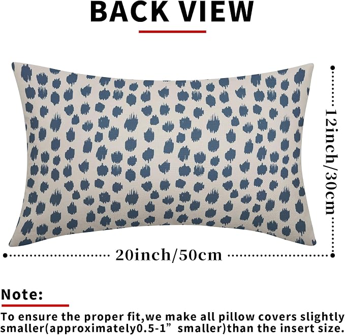 Dusty Blue Cream Pillow Covers 12x20 Set of 2 Boho Design Polka Dot Throw Pillows Modern Brush Strokes Print Decorative Outdoor Pillowcase Lumbar Cushion Cover Linen Pillow Case for Sofa Couch Bed