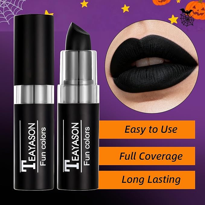 Halloween Black Cat Makeup Kit, Ears Headband, Lipstick, Professional Costume Accessories for Balck Cat Cosplay Party SFX Makeup