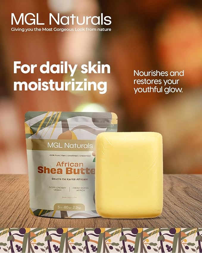 MGL Naturals Raw African Shea Butter Ivory 5 lb, 100% Pure and Unrefined. Nourish and moisturize skin and hair. Use alone or DIY recipes. From Ghana, West Africa. (5 lb)