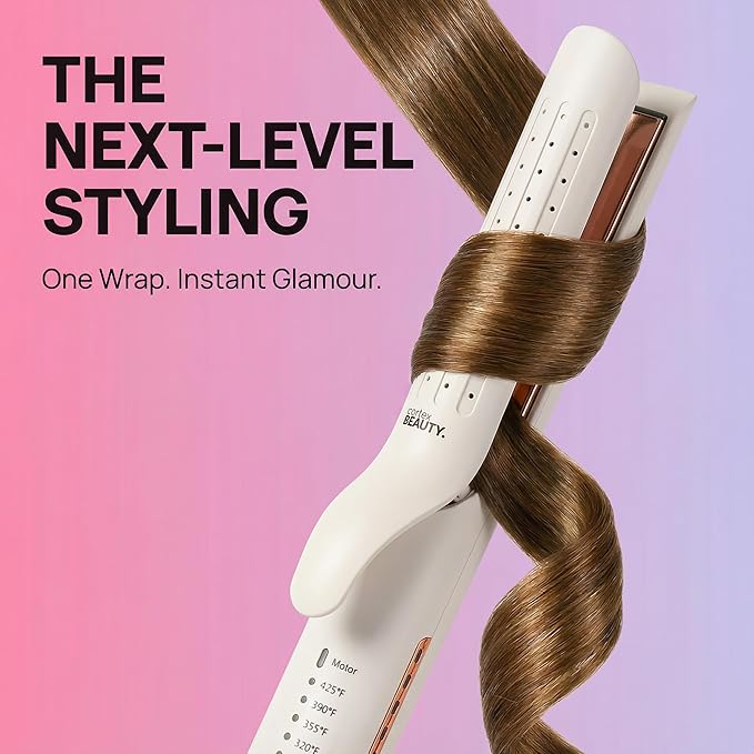Cortex Beauty 360° Airflow Styler Curling Iron | 2-in-1 Hair Straightener and Curler with Cool Air Flow Vents | Professional Flat Iron with Ionic Wand to Lock in Curls for Long & Short Hair, White