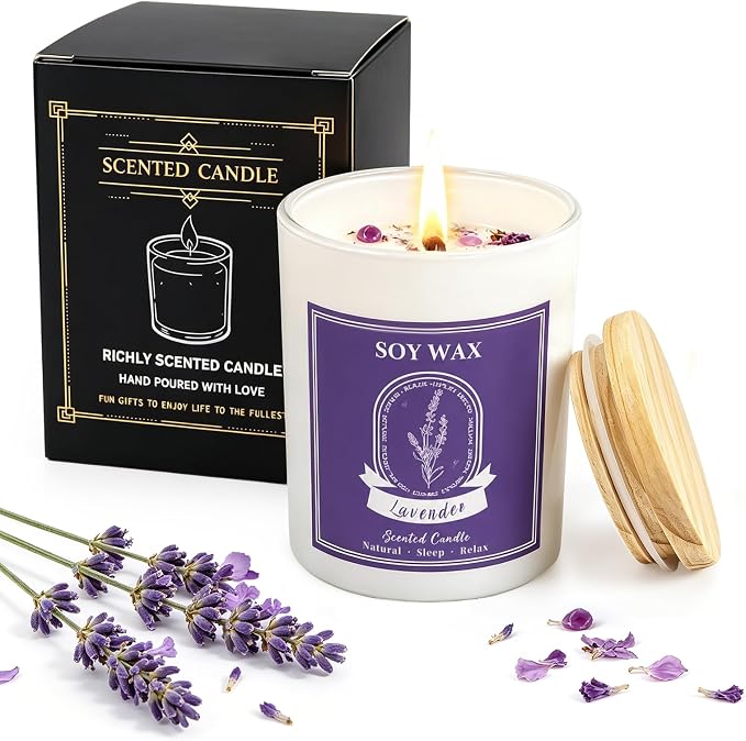 Lavender Scented Candle, Candles for Home Scented, 5.2 oz Soy Candles for Aromatherapy, Natural Hand-Poured, Relaxing Lavender Scent, Gift for Women Mom