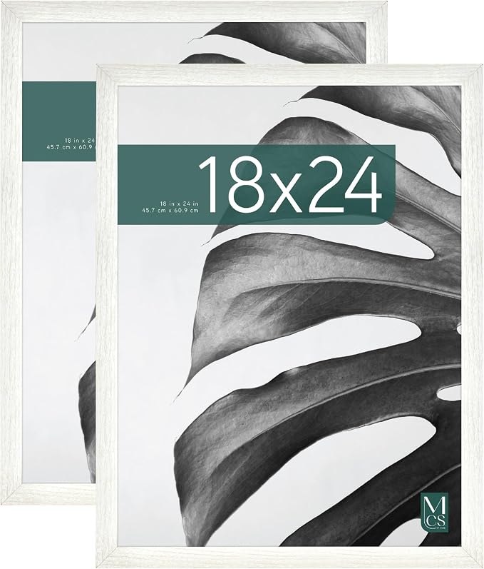 MCS Studio Gallery 18x24 Poster Frame White Woodgrain Engineered Wood, Vertical & Horizontal Wall Hanging Large Picture Frame for Photos, Posters & Art Prints (2-Pack)