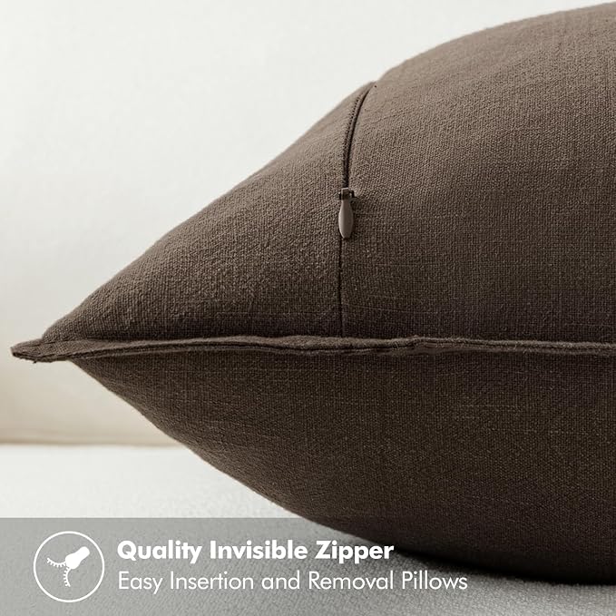 MIULEE Decorative Linen Pillow Covers 20x20 Inch Dark Coffee Chocolate | Boho Farmhouse Fall Autumn Couch Throw Pillows for Bed, Pack of 2 Accent Modern Pillowcases, Sofa Livingroom Home Decor
