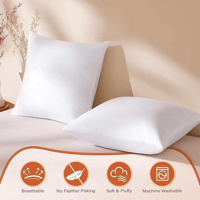 DOWNSTORIA 18x18 Feather Down Pillow Inserts Set of 2, 100% Cotton Cover | Soft Decorative Throw Pillows for Bed, Couch, Sofa, Bedroom, Living Room, Apartment and Farmhouse Home Decor