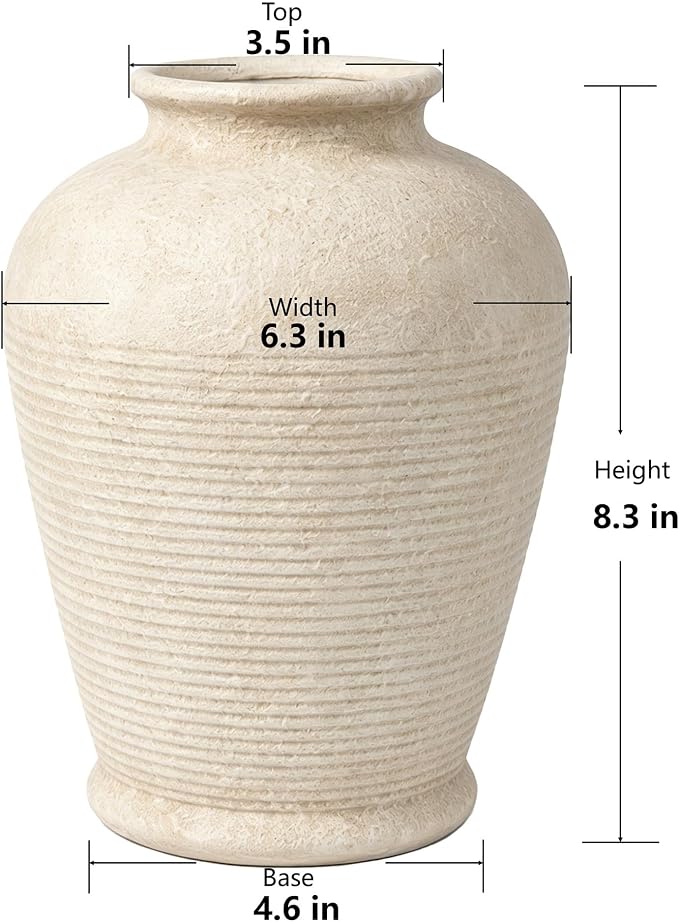 8.3" Beige Ceramic Vase, Small Vase with Rustic Bottle Shape | Vintage ceramic vase in light beige; small decorative vase for fresh flowers, dried stems, pampas grass, shelves and tables