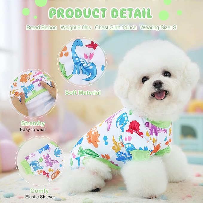 XPUDAC 4 Pack Dog Pajamas for Small Dogs Soft Pjs Onesies Clothes, XS | Stretchy, Breathable, Cute, Sleepwear, Gentle on Skin, Dog Recovery Suit, Shedding Suit, All Seasons