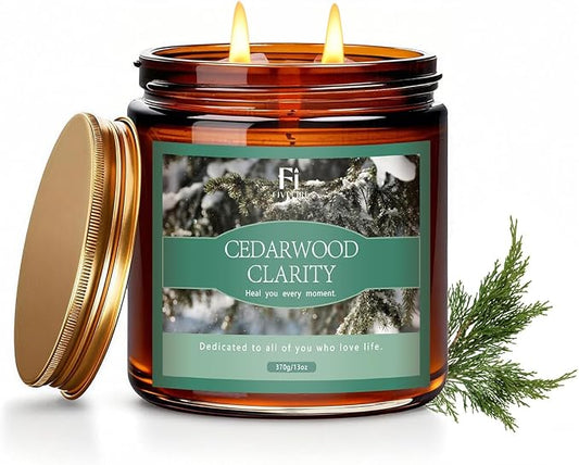 Cedarwood Scented Soy Candle 13oz, Clean Burning Jar Candle with Cotton Wick, Up to 76 Hour Burn, Woodsy Aromatherapy Candle for Relaxation & Focus, Housewarming Gift
