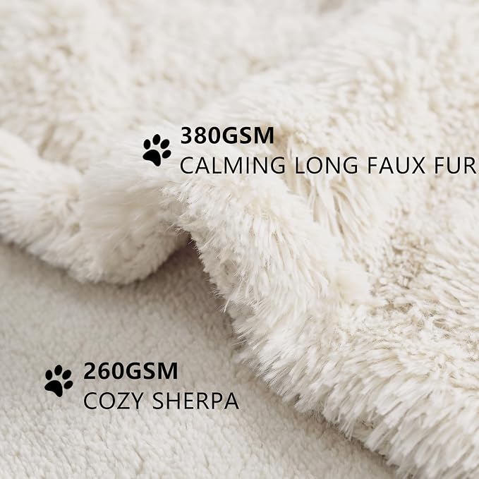 gogobunny Waterproof Dog Blanket for Couch & Furniture Protection - Super Soft Reversible Throw for Large Dogs & Cats, Calming Washable Fur & Sherpa Pet Blanket (50x60 Inch, Cream)