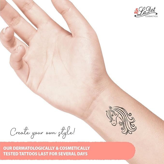 LaDot Temporary Tattoo Stamp– Easy-to-Use Reusable Ceramic Skin Stamp for Creating Custom Temporary Tattoos – Fun Body Art Tool for Parties, Events, and Festivals (Horse, Medium)