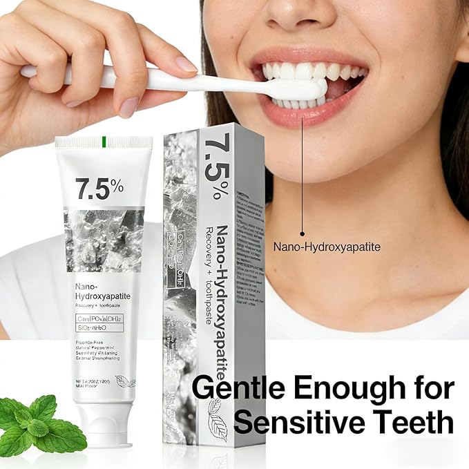 Hydroxyapatite Toothpaste, 7.5% Nano Deep Cleaning Toothpaste for Advanced Enamel Protection, Sensitive Relief Fluoride Free Effective Toothpastes, with Fresh Mint (4.2 Fl Oz (Pack of 3))