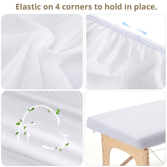25PCS 84x35in Disposable Fitted Massage Table Sheets with Elastic, Breathable Disposable Massage Table Cover, Non Woven Fabric Spa Bed Covers, Single Use for Beauty Salon Wax Tattoo Facial Lash Bed