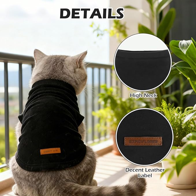 Cat Sweater Warm Fleece Pet Clothes for Cats Only | Soft Cat Vest Puppy Hoodie Coat, Fall Cold Winter Sweatshirt Pullover Clothing also for Small Dogs, Black M
