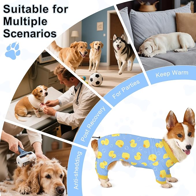 Bienbee Dog Pajamas, 4 Pack Adjustable Onesies for Small to Large Dogs XL | Dog Shedding Suit with Soft Fabric, Breathable & Stretchy, and Adjustable Back Length for Sleeping Lounging and Daily Use