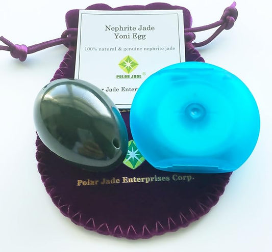 Polar Jade Stone Egg Made of Nephrite Jade, Medium Size (43x30mm), Drilled, with Unwaxed String and Instructions