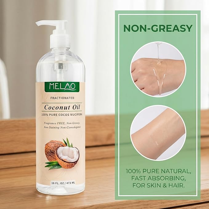 Coconut Oil for Skin Natural Fractionated Coconut Oil Massage Oil for Hair Body Hydrating Non-Greasy Lightweight Fast Absorbing Skin Care for SPA Massage Therapy Dry Skin Relief 473ml/16 fl.oz Elitzia