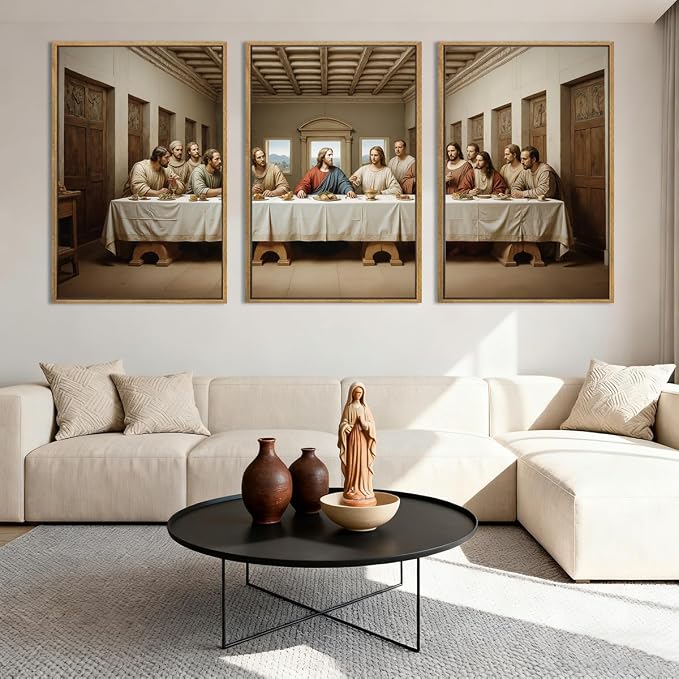 The Last Supper Canvas Wall Art Framed Christian Wall Decor 16x24 Inch Framed Jesus Religious Painting Modern Bible Pictures Set of 3 for Living Room Bedroom Hallway Office