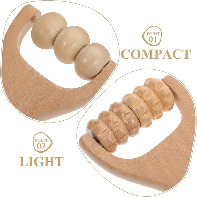 Ciieeo 2Pcs Wooden Massage Roller Muscle Relief/Gift, Wood Massage Tool, Wooden Roller Tools for Body Care and Relaxation, Manual Massage Roller Tool for Daily Home Use (3 Bead Gear Roller)