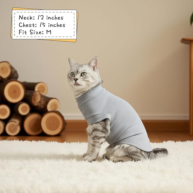 Cat Sweater Warm Fleece Pet Clothes for Cats Only | Soft Cat Vest Puppy Hoodie Coat, Fall Cold Winter Sweatshirt Pullover Clothing also for Small Dogs, Grey S