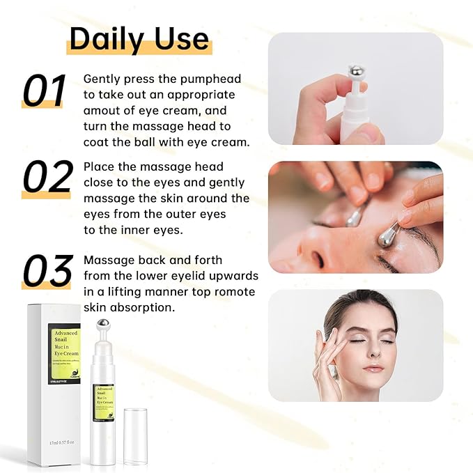 Snail Peptide Eye Cream For Moisturizing, 2 Pcs Snail Mucin Eye Cream With Niacinamide, Hyaluronic Acid For Dark Circles, Puffiness and Fine Lines, 34 ML.