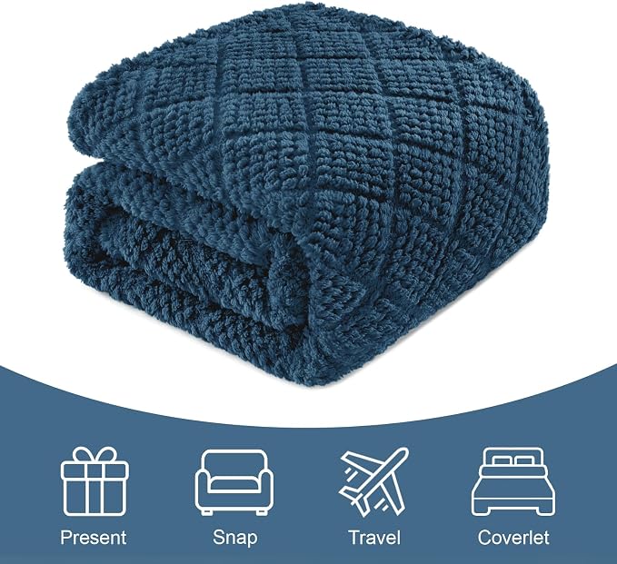 Whale Flotilla Soft Fleece King Size Blanket for Bed, Navy Blue | Jacquard Waffle Blankets for Home Decor, Lightweight and Cozy, All Season Suitable, 90x104 Inch