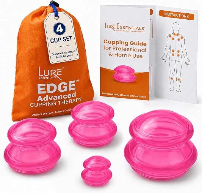 Silicone Cupping Therapy Set Professional Massage Cupping Cups for Cupping Therapy 4 Cup Kit for Massage, Myofascial Release, Cellulite Reduction (Lure Pink)
