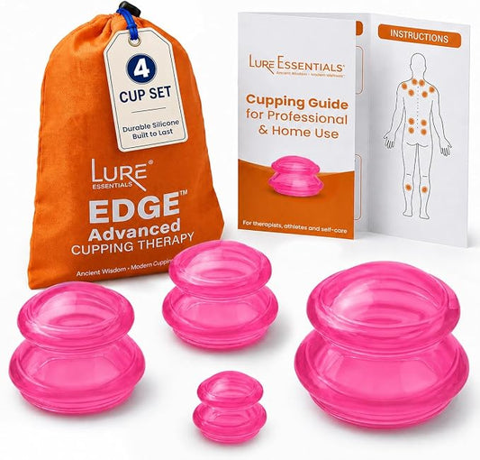 Silicone Cupping Therapy Set Professional Massage Cupping Cups for Cupping Therapy 4 Cup Kit for Massage, Myofascial Release, Cellulite Reduction (Lure Pink)