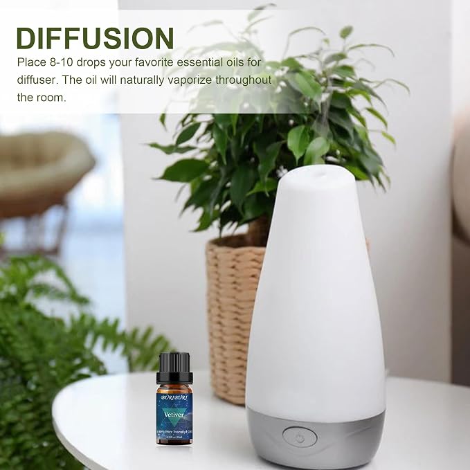 BURIBURI Vetiver Essential Oil Organic for Diffuser, Skin, Candle Soap Perfume Making - 100% Pure, Undiluted, Natural, Aromatherapy Vetiver Oils 10ML
