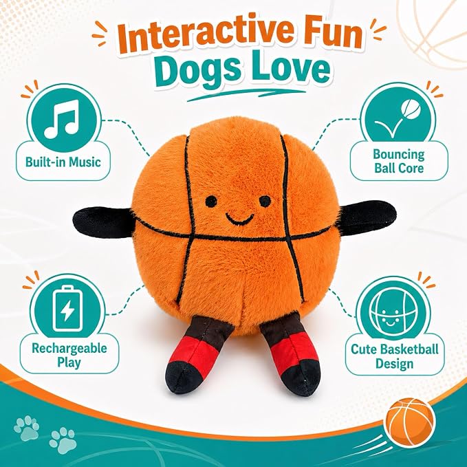 Interactive Dog Toys, Moving Basketball Dog Toy, Rechargeable Bouncing Ball