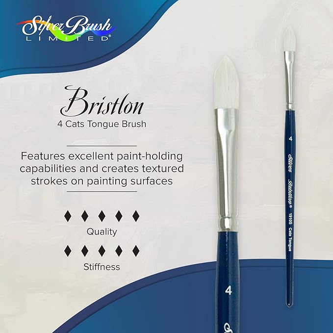Silver Brush Limited 1910S-4 Bristlon Cats Tongue Paintbrush for Oil, Acrylic, and Heavy Body Paints, Size 4, Short Handle