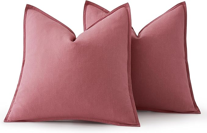 MIULEE Decorative Linen Euro Sham Pillow Covers 24x24 Cranberry Red | Boho Farmhouse Neutral Couch Throw Pillows for Bed, Pack of 2 Accent Modern Pillowcases, Sofa Livingroom Home Decor
