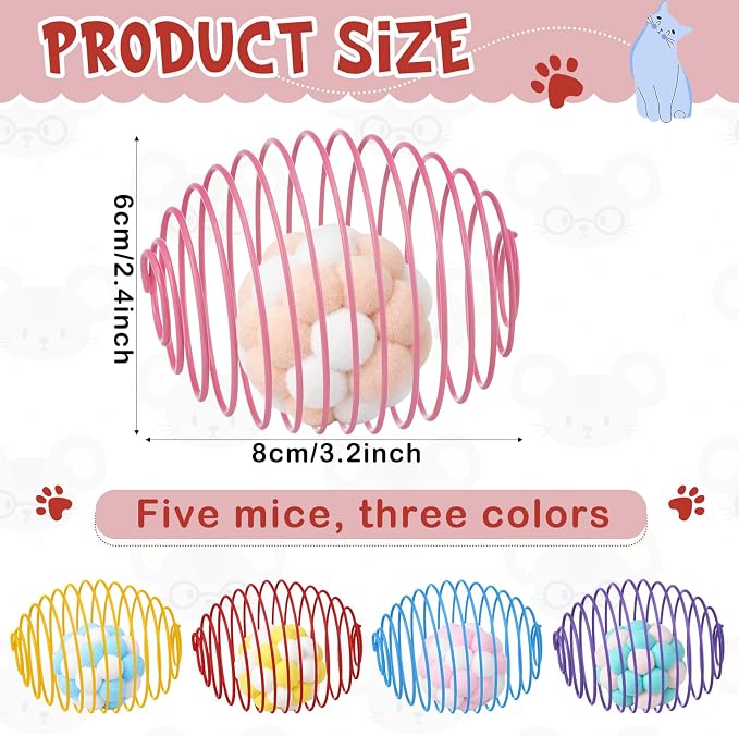 Jecery 5 Pcs Cat Toys Spring,Plush Ball,Multicolor