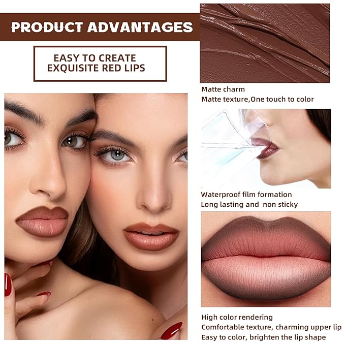 3 Colors 2 in 1 Lip Liner Set, Matte Nude Dark Brown Lip Liner Plumping Smooth Creamy Lip Pencil, High Pigmented Long lasting Light and Medium Brown Lipstick Makeup, 01+04+06