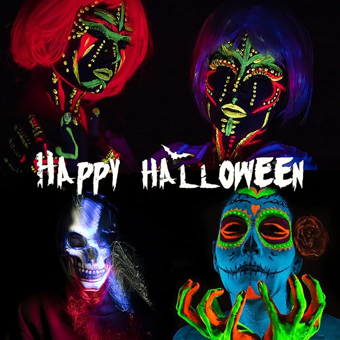 Glow in The Dark Face Body Paint, Glow In The Dark Under UV Black Light Sticks Makeup Neon Face Painting Kits for Adult Halloween Festival Accessory Glow Party Supplies (12 color pen)