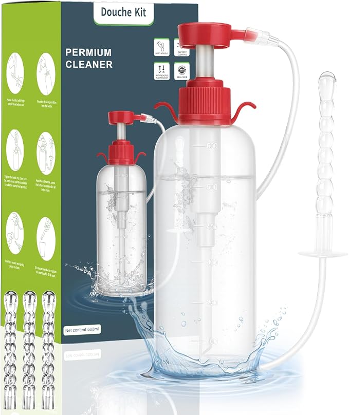 Douche for Women Enema Kit - Reusable Vaginal Cleansing Douche Bottle with 3 Nozzles (600ML), Anti-Backflow Design for Feminine Personal Care, Includes Enema Tube for Easy Use