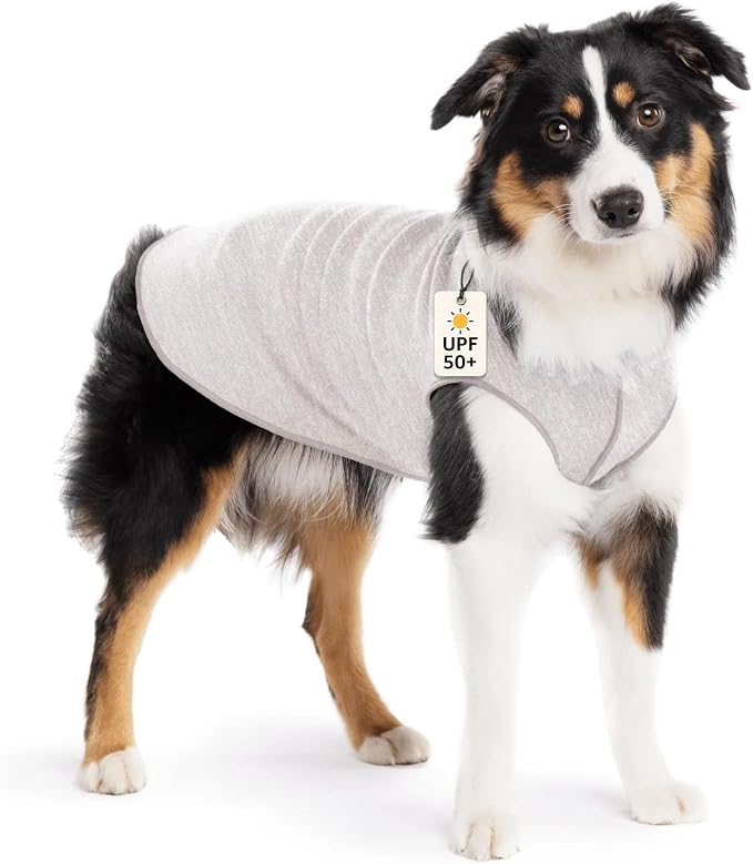 Goldpaw Dog Sun Shirt with UV Protection - Lightweight, Cooling Sun Protection Clothing for Dogs - Reduce Heat Absorption - Pet Clothes Made in the USA - Machine Washable - Size 14 - Pebble Grey