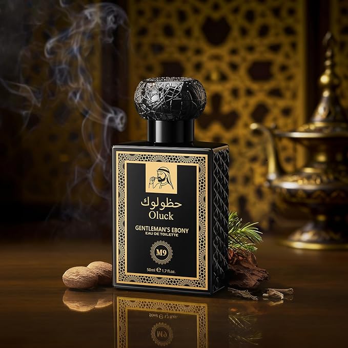Oluck Gentleman’s Ebony M9 Men's Cologne 50ml Eau de Toilette – Warm Spicy Woody Fragrance for Men with Oud Wood, Cardamom, Cinnamon & Amber, Long Lasting Mens Perfume, Fragrance Gift for Men