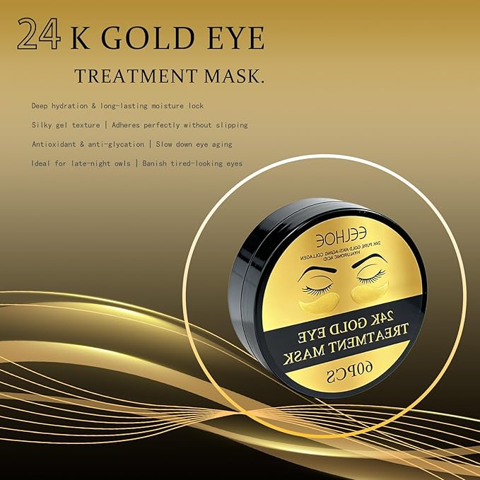 120 Pcs 24K Gold Under Eye Patches, 60 Pairs Under Eye Masks, Gel Eye Pads Skincare, Puffy Eyes and Dark Circles – Collagen Infused Hydrogel Eye Mask for Anti Aging, Skincare Treatment for Women