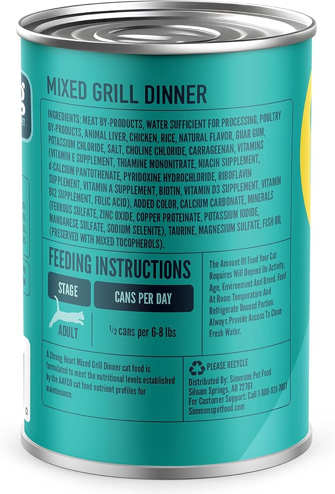 A Strong Heart Adult Cat Pate, Mixed Grill Dinner, 13.2oz Cans, 12pk | Chicken, liver & turkey pate, AAFCO complete & balanced, Made in USA, 12-pack