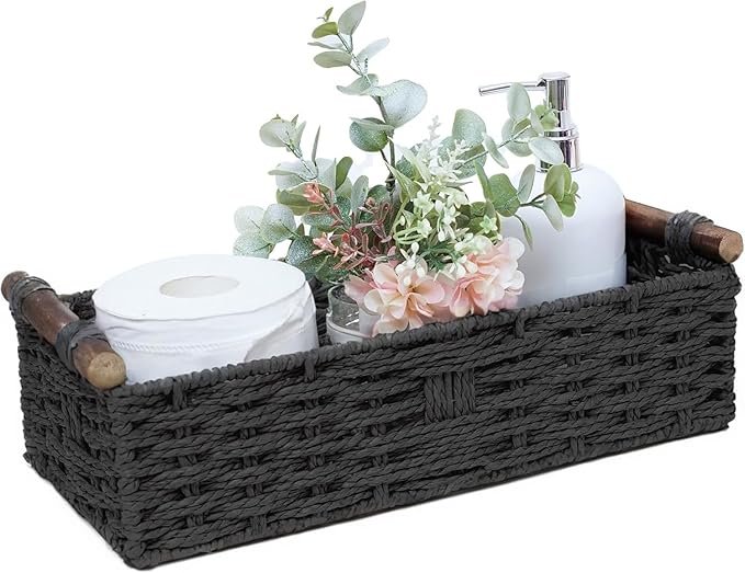 Basket for Toilet Paper Storage Baskets for Bathroom Decor Organizing | with Handle for Bedroom Home Decor and Shelves Apartment Countertop Use,Black