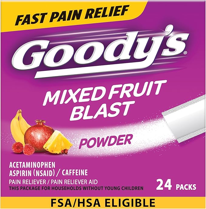 Goody's Pain Relief Powders, Extra Strength Headache Powder Mixed Fruit Blast, 24 ct (Pack of 1)