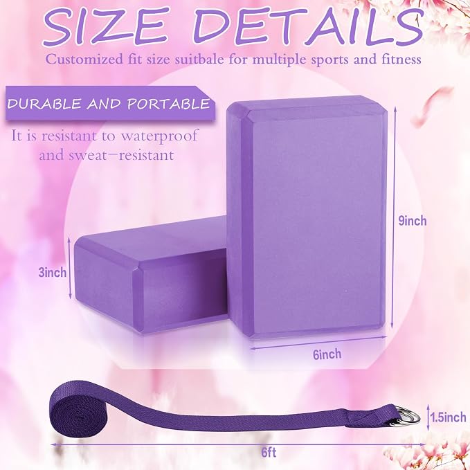 Wettarn 15 Pack Non-slip Yoga Block and Strap Set for Stretching