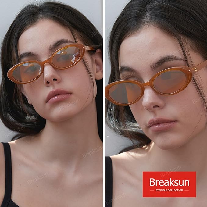 Breaksun Retro Oval Sunglasses for Women Men Fashion Small Oval Sunglasses 90s Vintage Shades